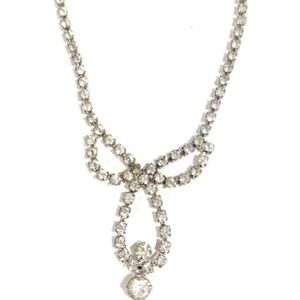 Rhinestone Formal Necklace Sparkly Wedding Prom Elegant Tear Drop Silver Chain